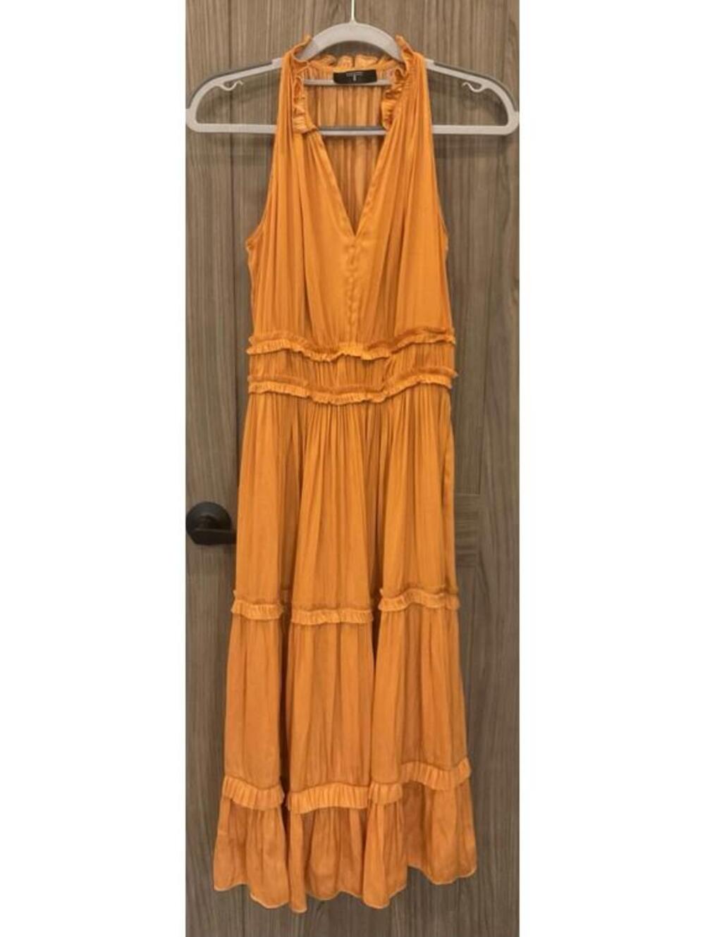 Tahari Womens V Neck Sleeveless Orange Long Dress Size XS